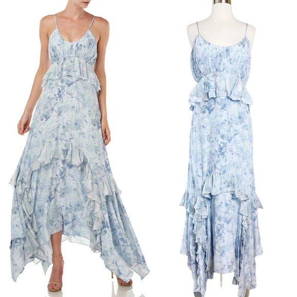 AMUR Dresses & Skirts - AMUR Promise Dress Maxi Silk Spaguetti Floral Blue
